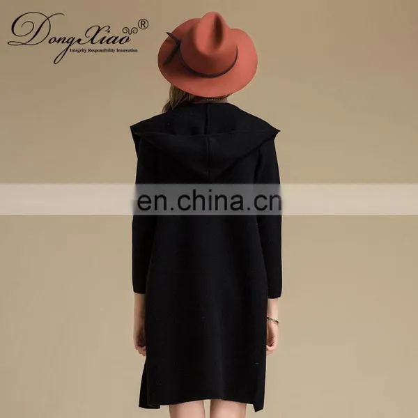 High Quality 100% Cashmere Knitted Coat Long Hooded Cardigan With Casual Style Solid Pattern for Winter Season photo-6