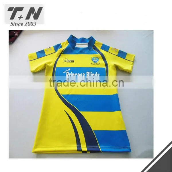 Hot Sale Full Sublimation Printed Rugby Jersey Green and Yellow photo-5