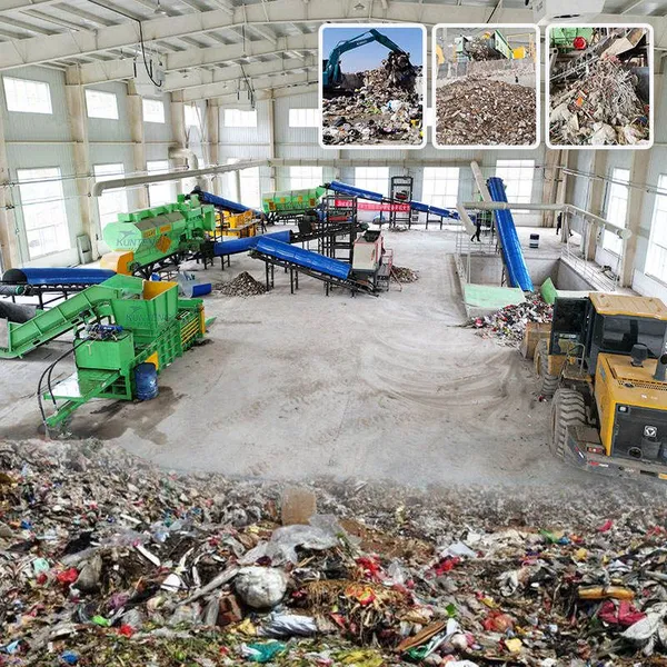 Ligne de tri automatique des déchets solides municipaux (MSW), usine de recyclage des déchets solides municipaux, machine de séparation du papier, du plastique et du métal.