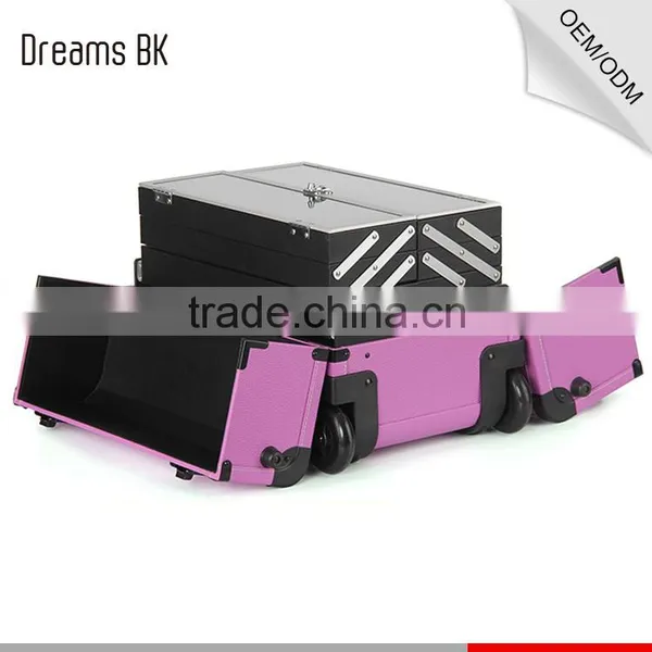 Purple Professional Rolling Trolley Makeup Case With Compartments for Nail Polishing Artist photo-4
