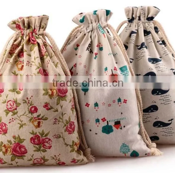 Welcome Customized Print Logo Linen Fibric Gift Jewelry Bag,small Giveaway Drawstring Bear Linen Present Bag photo-2