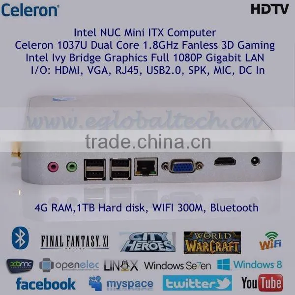 Micro Computer 4G RAM 1TB HDD Wireless 300M Gigabit LAN Intel Celeron Core Mainboard HTPC Without Fan WAKE-ON-LAN