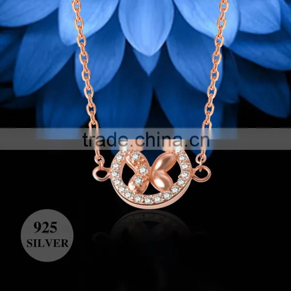 High Quality 925 Sterling Silver Butterfly Shaped Rose Gold Necklace Designs in 10 Grams