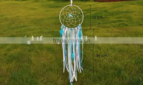 Blue Large White Dream Catcher - Ribbon Fringe Crocheted Mandala - Boho Plait Dream Catcher - Bohemian Crochet Dream Catcher