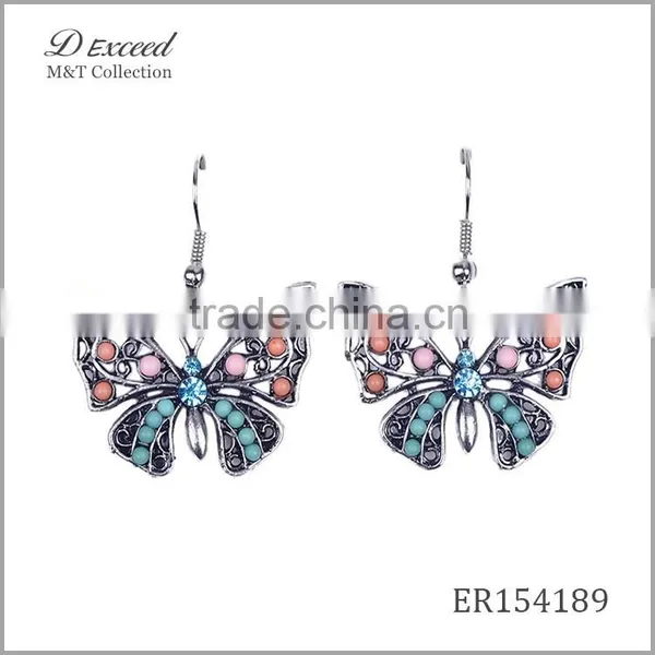 Wholesale Jewelry New Designs Ladies/Womens Ethnic Resin Beaded Earrings Butterfly Gold/Silver Plating Drop Earrings photo-3