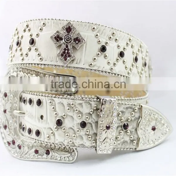 2016 New Design Western Rhinestone Leather Belt With Crystals Circle Chains and Studs Embedded photo-4