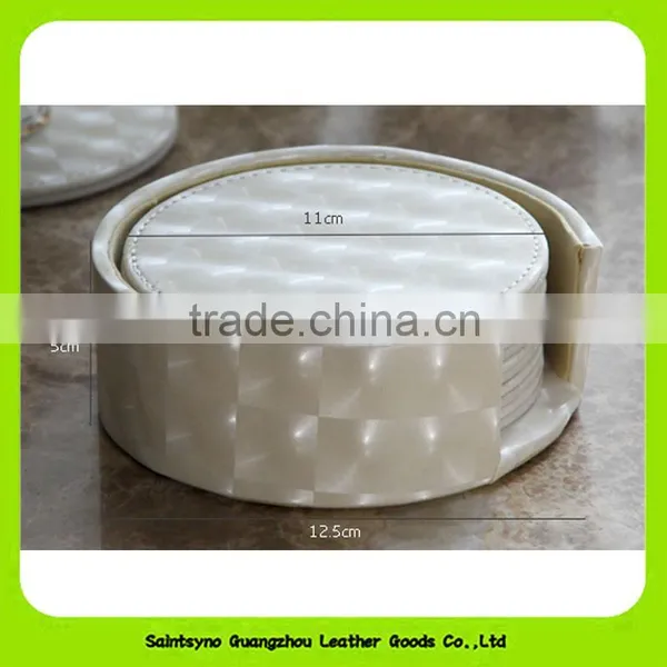 Fashionable Milky White Luxury Leather Round Coaster ,Christmas Gift 16021 photo-2