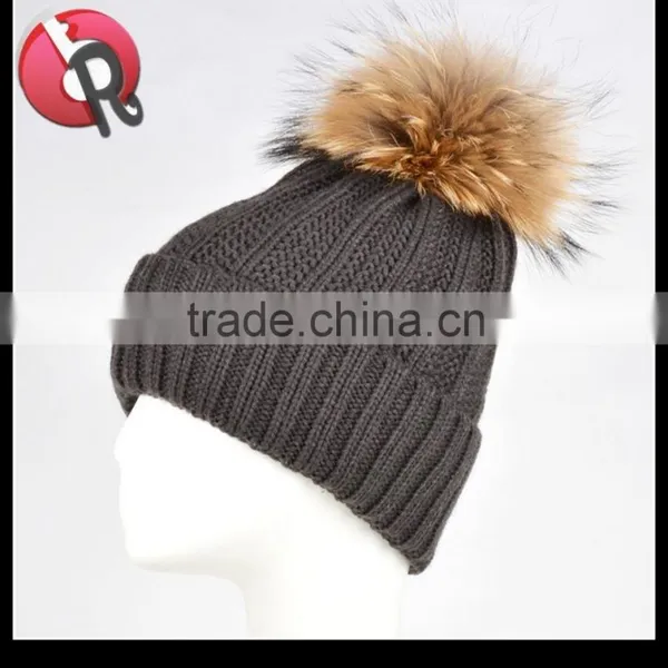 Winter Women Raccoon Fur Pom Pom Bobble Knit Braided Hat photo-5