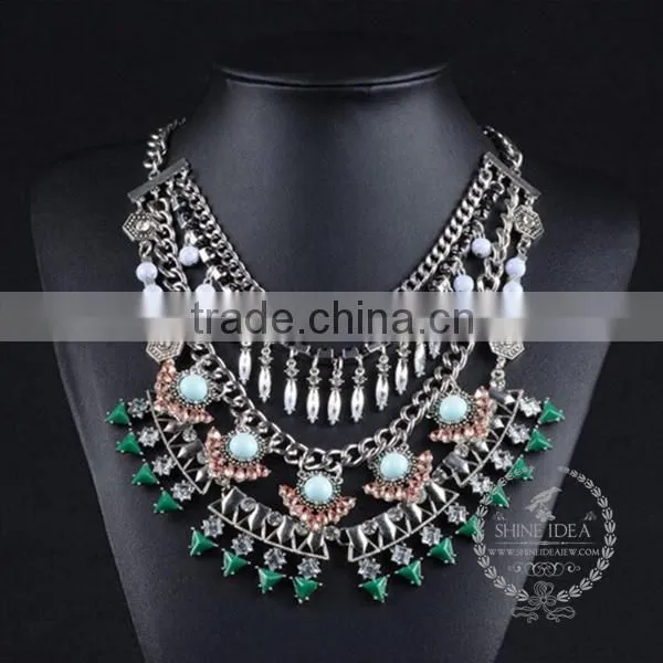 High Quality Vintage Rhinestone Chunky Statement Necklace Tin Alloy Fashion Women Pendant Necklace 6390123