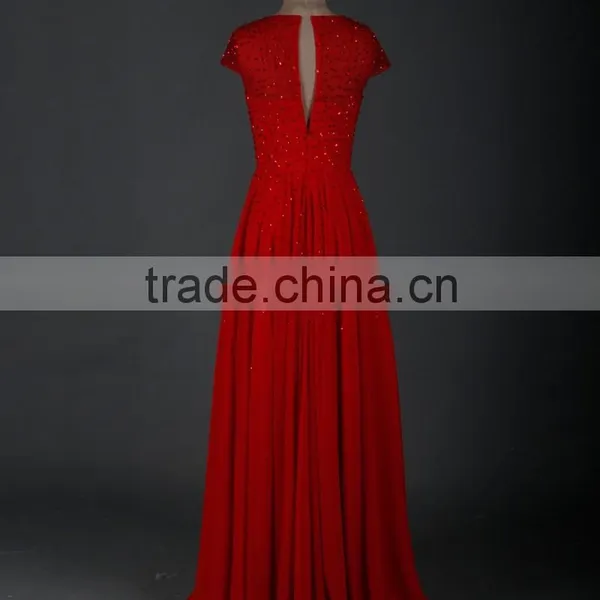 RSE666 Cap Sleeve Flowing Chiffon Free Shipping Custom-Made Long Red Prom Dresses photo-4