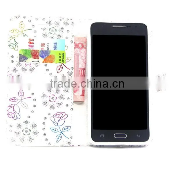 2016 Wallet Style Flip Glitter Stand PU Leather Case for Samsung G530, Cell Phone Covers photo-3