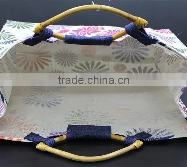 PP Laminated Jute Tote Bag With Wooden Eye Shape Cane Handle - Exclusive Printed Design photo-6
