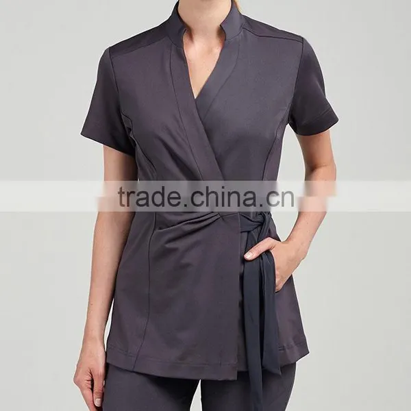 Wholesale Online Lady Custom OEM Fashion New Design Clothing Factory Thai Wrap Model Tunic Blouses Shirt Tops Woman Spa Uniform photo-2