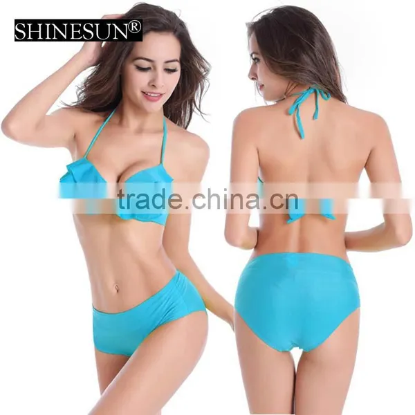 Hot Spring Bikini Swimwear 2017 Swimsuit Lotus Leaf Lace With Steel Swimsuit photo-3