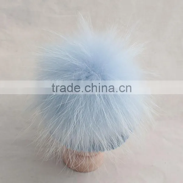 Myfur Customized Baby Knitted Hat With Genuine Dyed Raccoon Fur Pom Poms photo-2