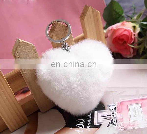 Factory Wholesale Fluffy and Soft Rex Rabbit Fur Heart Shape Pendant Fur Bag Charm photo-4