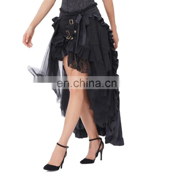Belle Poque Steampunk Retro Victorian Punk Cincher Lace up Long Ruffle Open Pencil Skirt BP000206-1 photo-2