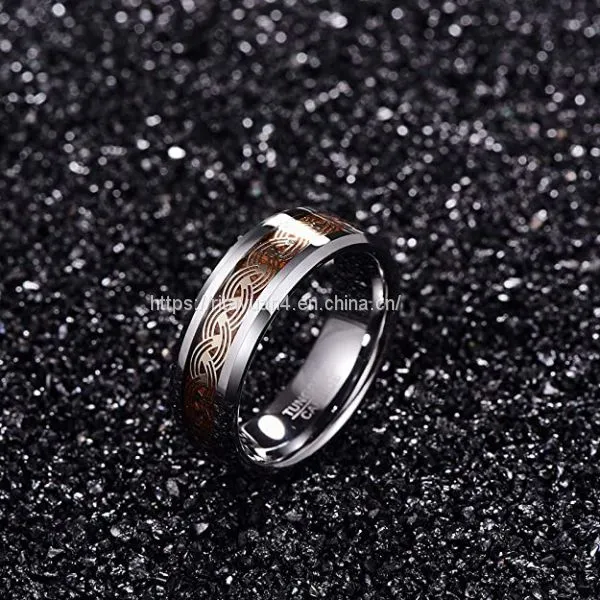 2020 New Arrival T243R NUNCAD Men's 8mm Tungsten Carbide Ring Gold Celtic Knot and Wood Inlay Wedding Band Size 7-12 photo-4