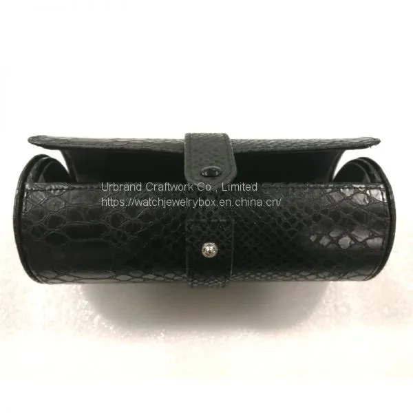 Luxury Leather Western Watches Box Make Logo Premium Cork Python Pattern Leather Watch Roll With Custom Logo photo-3