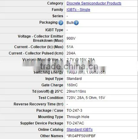 Shenzhen Electronic Product Price IRG4PF50WPBF IGBT 900V 51A 200W TO247AC photo-3