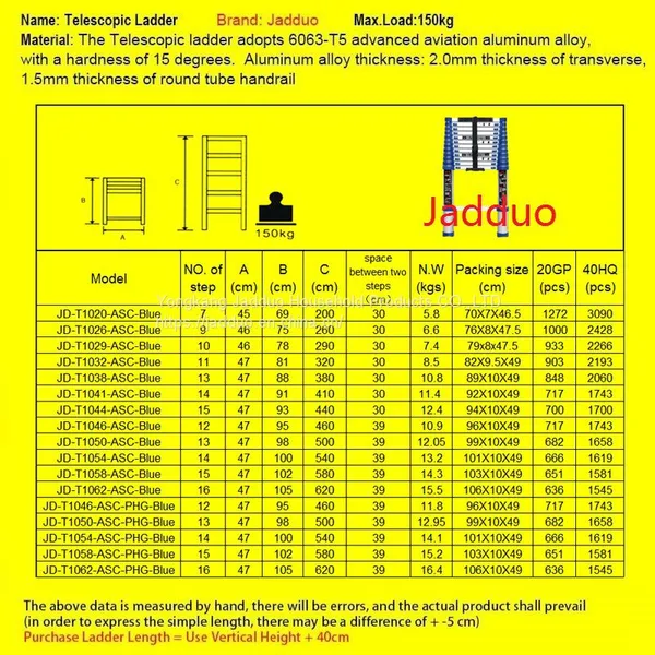 Single Blue Telescopic Ladder With Anti-slip Cushion photo-2