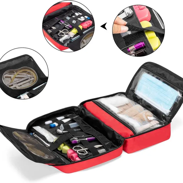 Carryable First Aid Bag Empty, Emergency Trauma Bag for Accessories, Medical Supplies Bag With 2.5 Inner Flap, Red photo-2