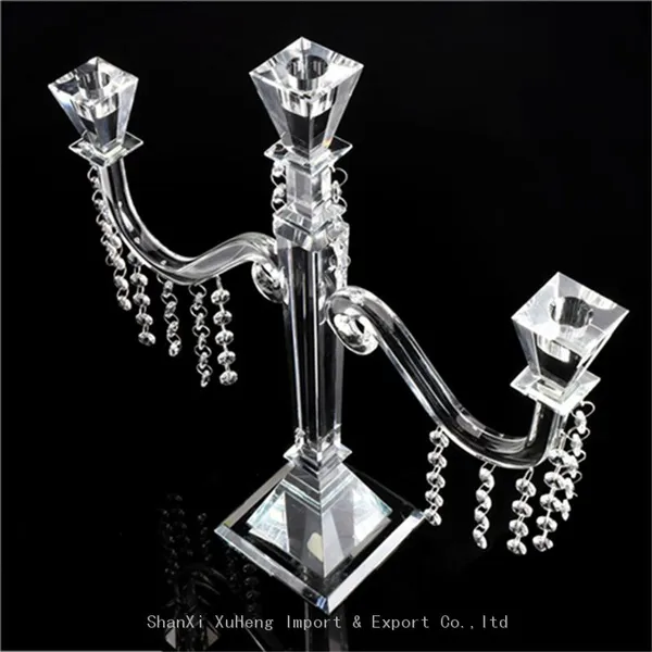 Factory Customized Candle Holder 3 Arms Crystal Candelabra For Wedding Centerpieces photo-2