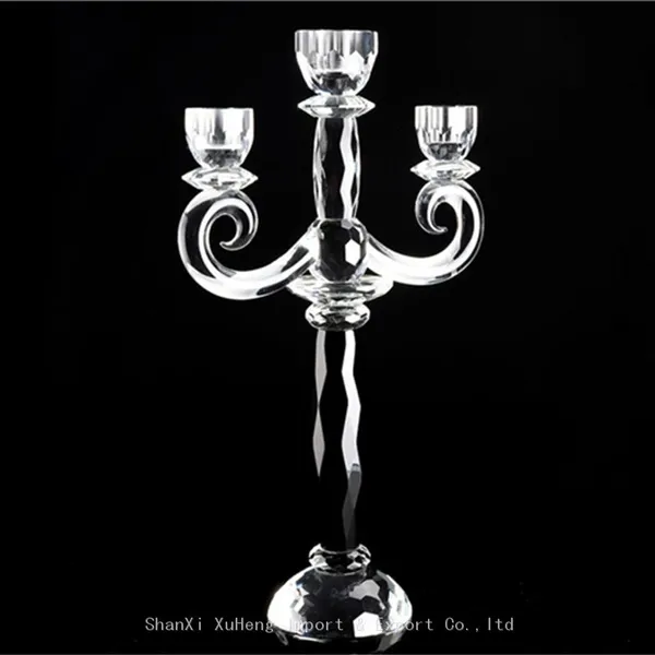 Wholesale Custom Crystal Glass Candle Holder Wedding Decor 3 Arms Candlesticks Crystal photo-2