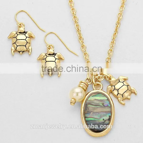Abalone Sea Turtle Pendant Necklace Set