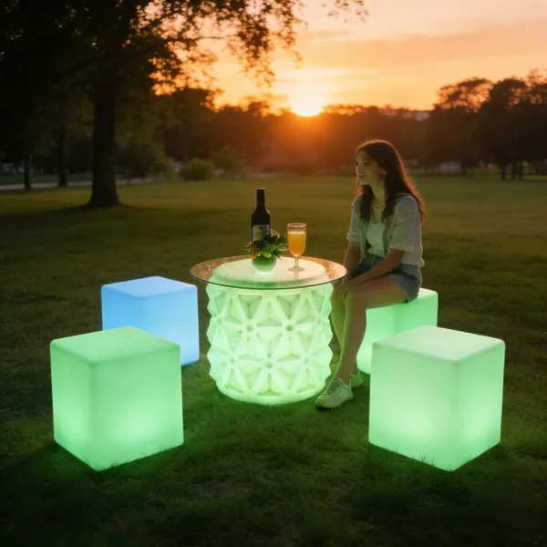 Luxury American Diner Luminous Two Seat Bar Set KTV Lounge Night Club Outdoor Hotel Furniture Party LED Eco-Friendly Water photo-2