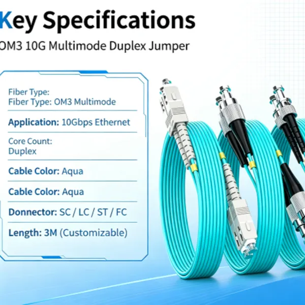 3M OM3 10G Multimode Duplex Fiber Patch Cord, LC-ST ST-ST LC-FC SC-ST SC-FC FC-ST Optical Cable
