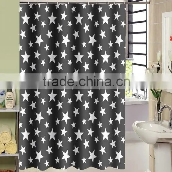100% Polyester Black Stars Printed Shower Curtain for Hotel, Family, Waterproof Bath Curtain photo-2