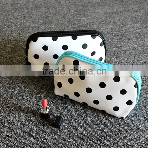 New Ladies Polyester Waterproof Beautiful Dot Cosmetic Bag Makeup Pouch Cosmetic Cases