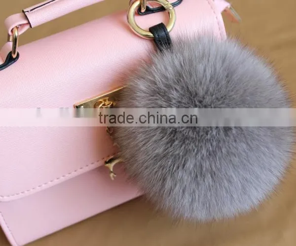 2016 Latest Fashion White Black 100% Real Fox Fur Pom Pom Girl Keychains photo-4
