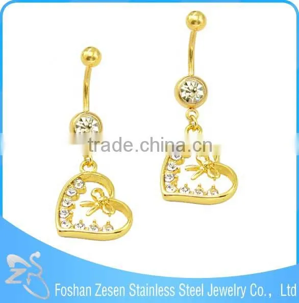 China Manufacturer Surgical Steel Hanging Pink Crystal Heart Bow Belly Ring photo-6