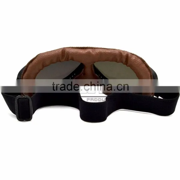 BJ-GT-008 New Style Silver Lens Brown Leather Racing Motocross Goggles photo-5