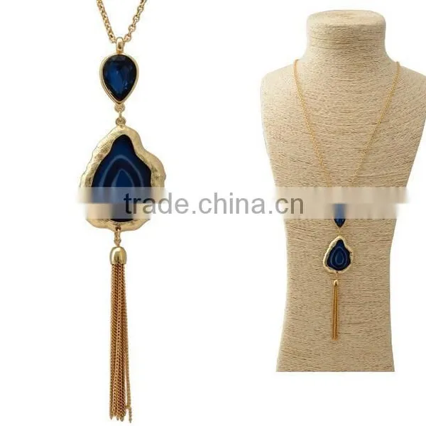 Sapphire Stone Labradorite Gold Blossom Pendant With Gold Tassel photo-2