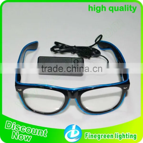 sound sensor Light up EL Wire Framed Glasses (Black frames with Clear lenses) for Parties