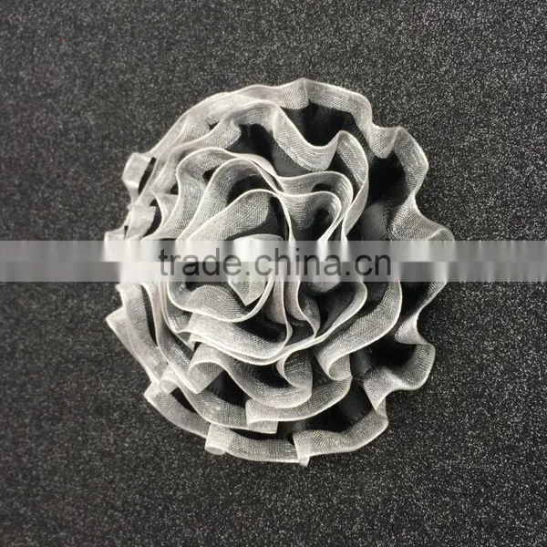 Hot Sale Mesh Fabric Craft Flower In Handmade Wholesale,Balck White Foldded Fabric Flower photo-3