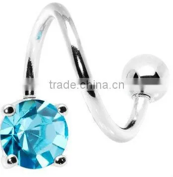 Shimmering Aqua Solitaire Spiral Twister Belly Ring photo-4