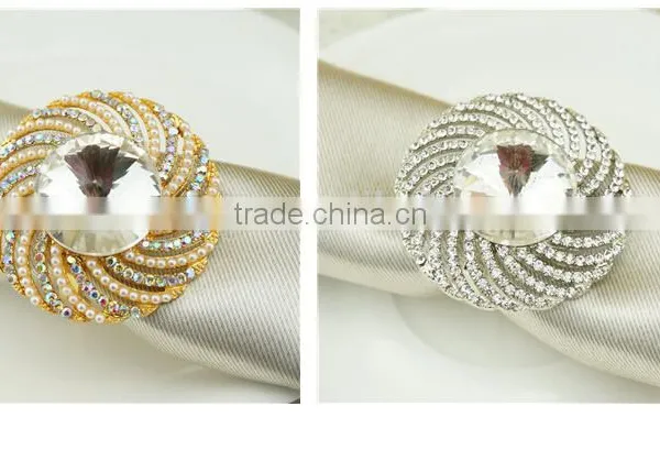 High Quality Gold Silver Alloy Rhinestone Napkin Ring for Wedding Chair Decoration photo-4