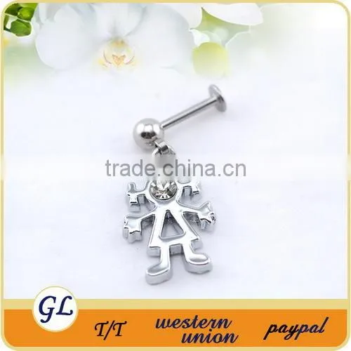 Stainless Steel and Crystal Lip Piercing Fashion Labret Stud Key Logo Labret Ring photo-2