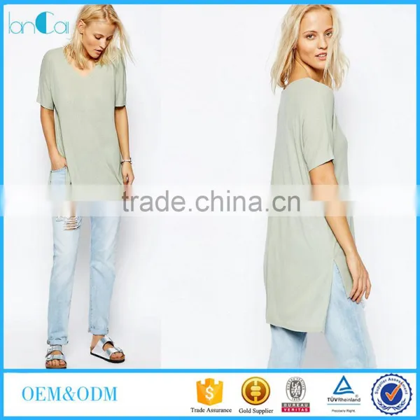 Fashion Design Loose Ladies Blouse Short Sleeve Side Split Fashion Cutting Blouse