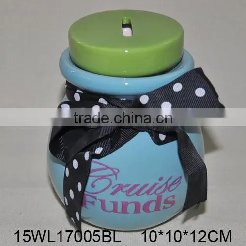 Ceramic Coin Bank With Hanging Ornament in Bright Color photo-2