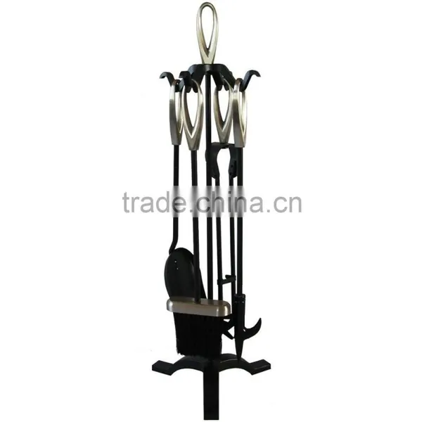 Companion Set 5 Piece Fireside Accessory Matt Back With Silver Loop Handles
