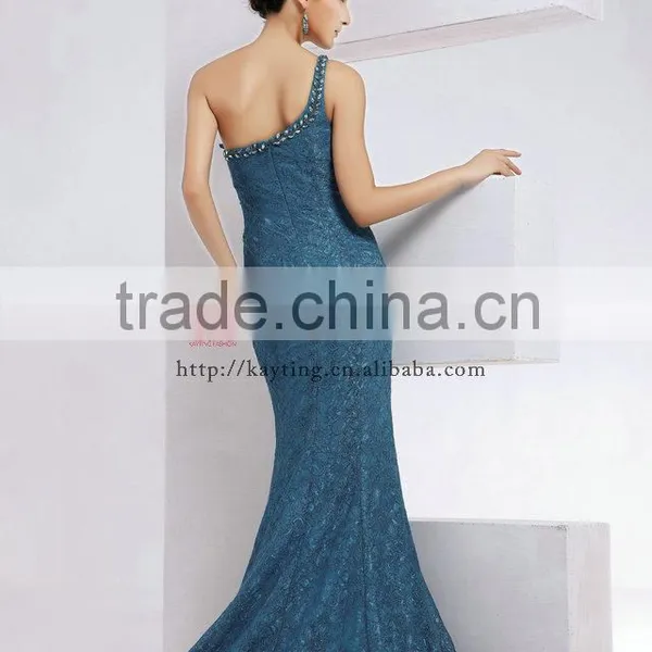 Elegant Beaded Mermaid Blue Evening Women Dresses Prom Dresses 2014 photo-3