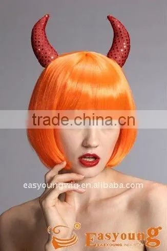 Halloween Festival Wigs for Kids With Horn,yellow Party Wigs photo-2