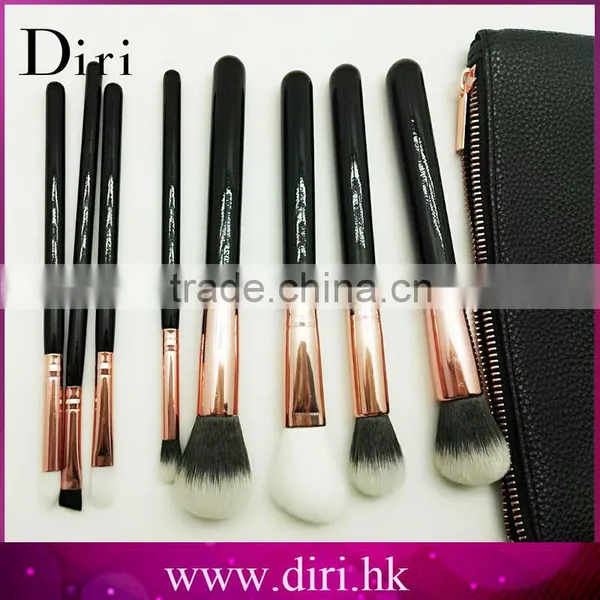 Black Leather Professional Synthetic Hair Makeup Brush Set 8pcs photo-3