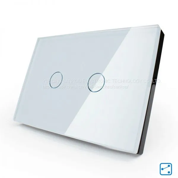 US Two Gang Two Way Crystal Glass Panel Touch Switch,50HZ/60HZ Wall Switch photo-4