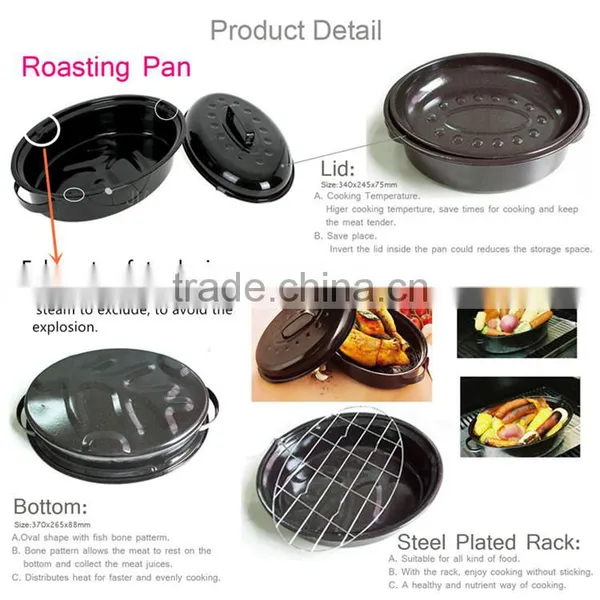 Black Round Enamel Roaster Pan Kitchen Cookware Set photo-6
